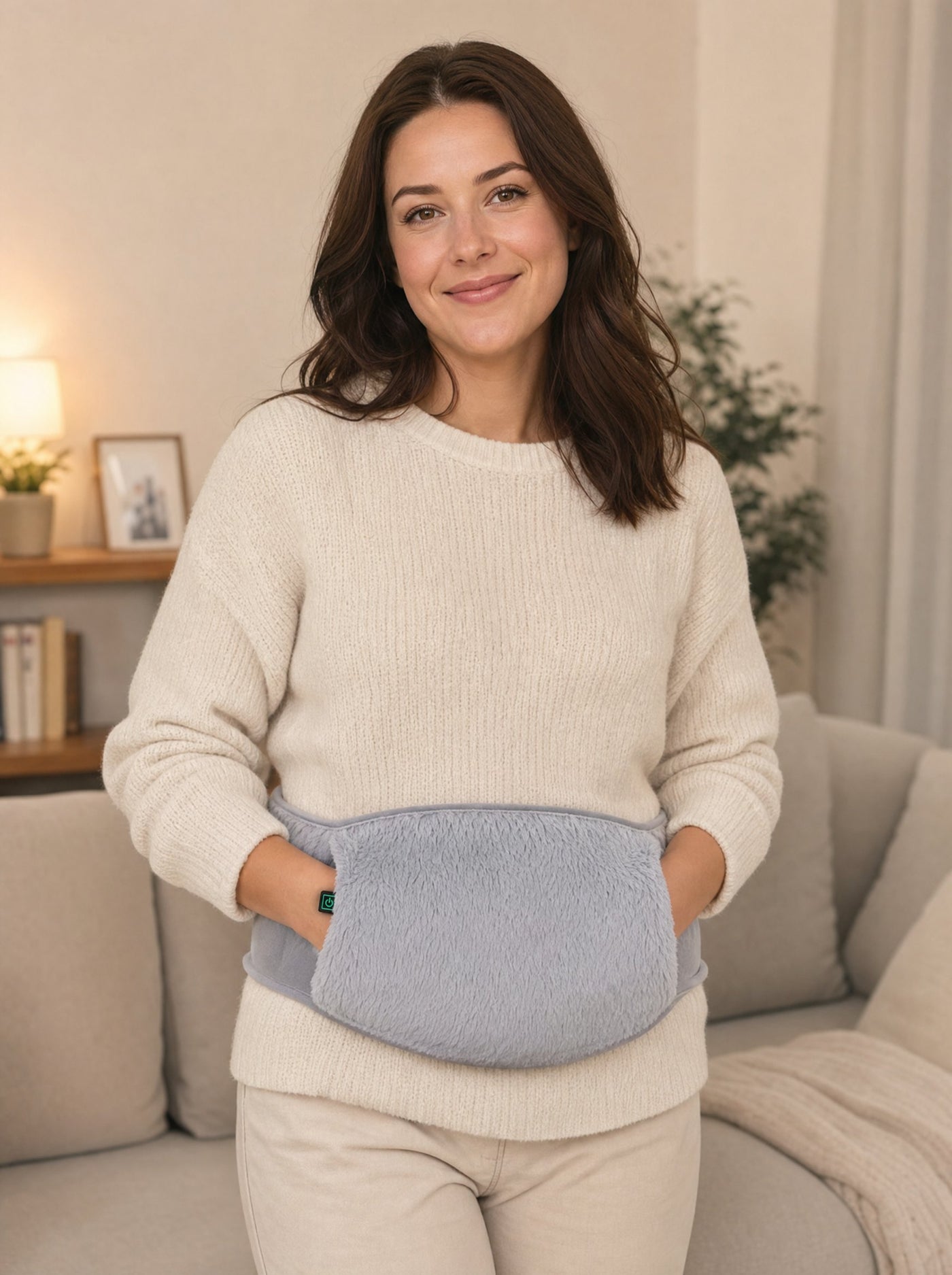 Hands tucked inside the muff