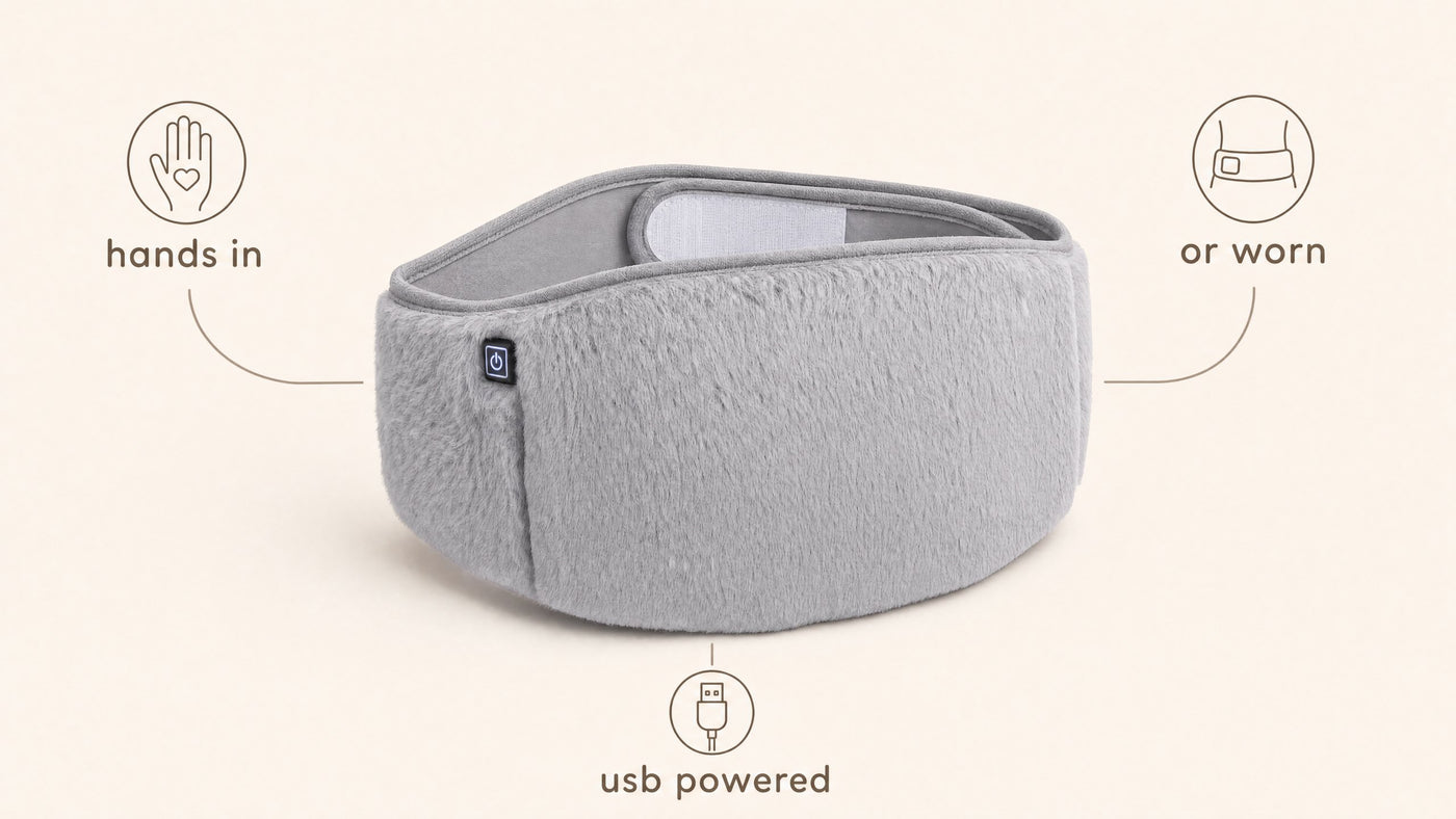 What the FuzzyPouch does: hands in or worn at the waist, powered by the USB power bank you already own